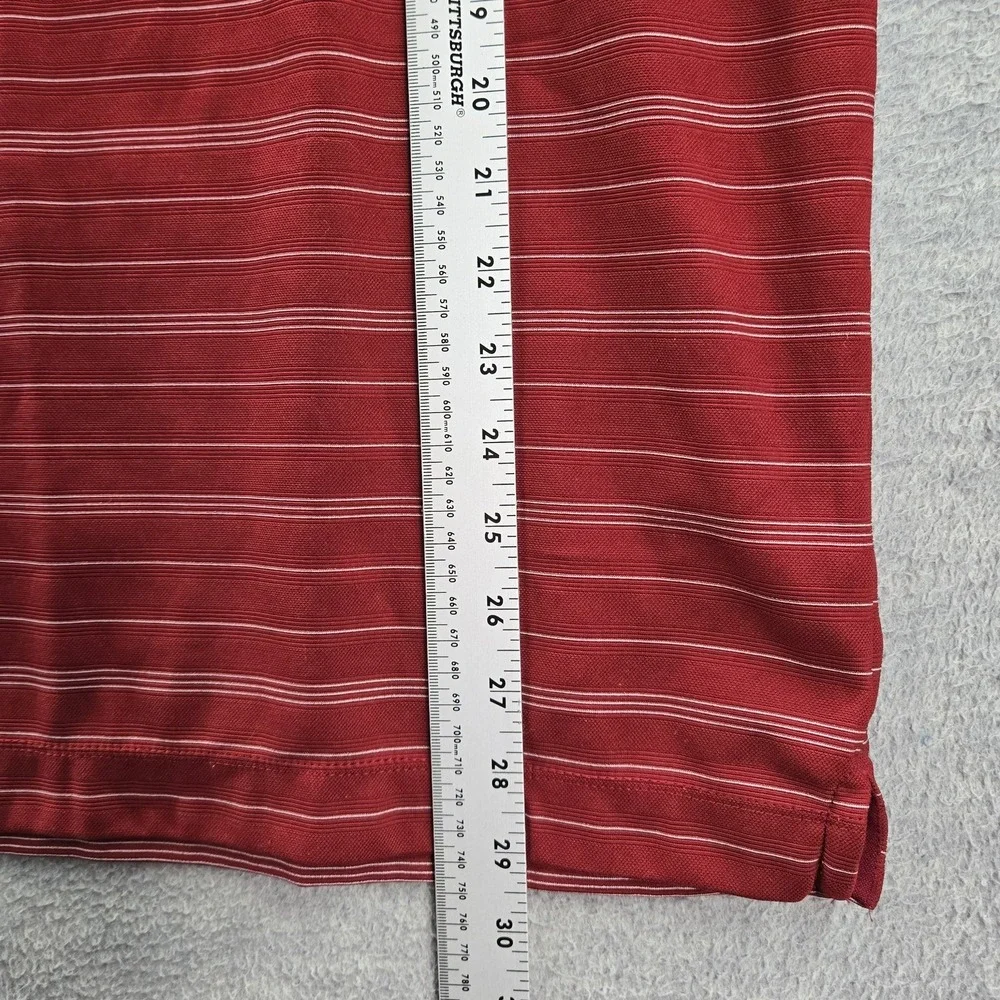 Nike‎ Golf Men Polo L Red Striped Button Short Sleeve Polyester
